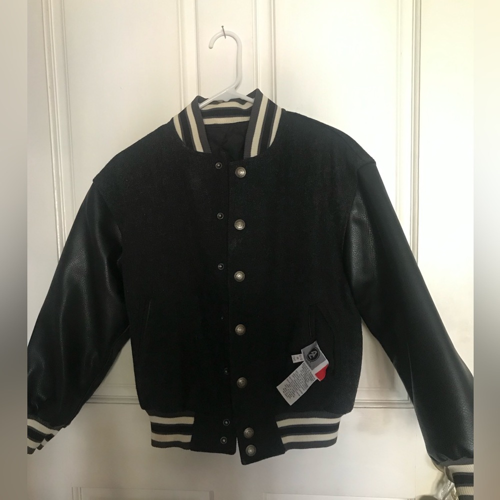 Reversible Wool Varsity Bomber Jacket Youth Medium Black and Gray